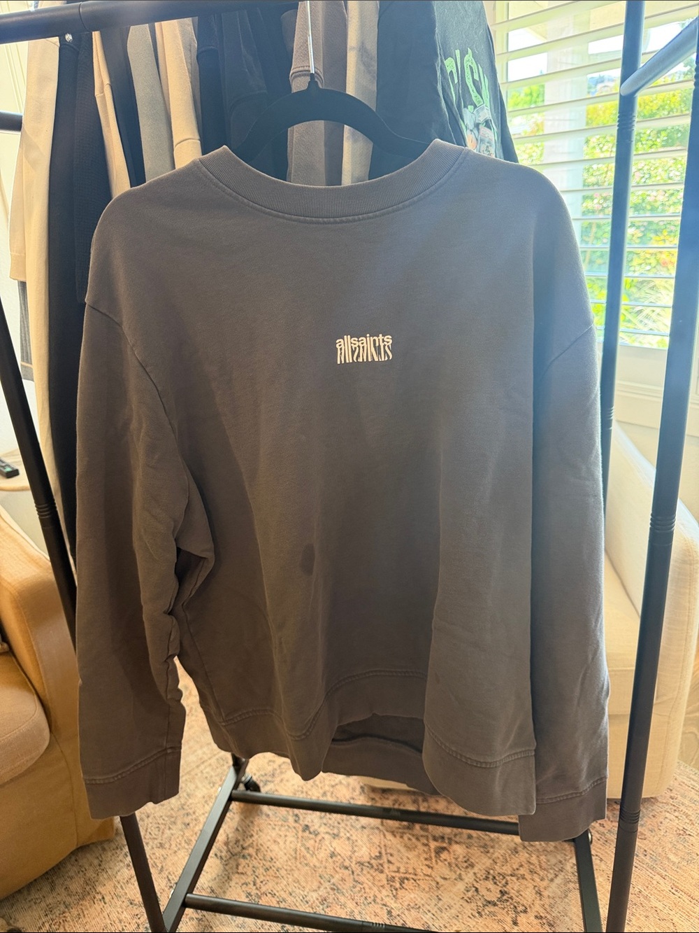 All Saints Men's Charcoal Crewneck Sweatshirt with Logo